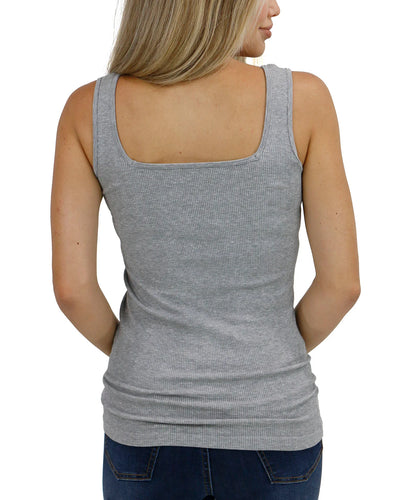 Micro Ribbed Square Neck Perfect Tank | Heathered Grey (one size)
