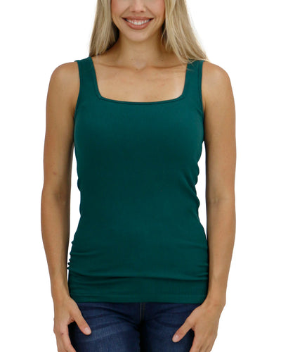 Micro Ribbed Square Neck Perfect Tank | Emerald (one size)