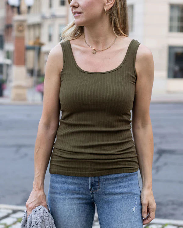 Perfect Fit Seamless Ribbed Tank | Olive (one size)