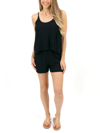 Ribbed Tiered Romper | Black (XL)