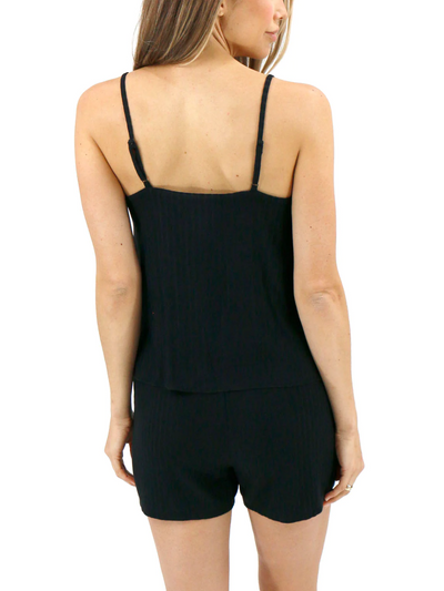 Ribbed Tiered Romper | Black (XL)