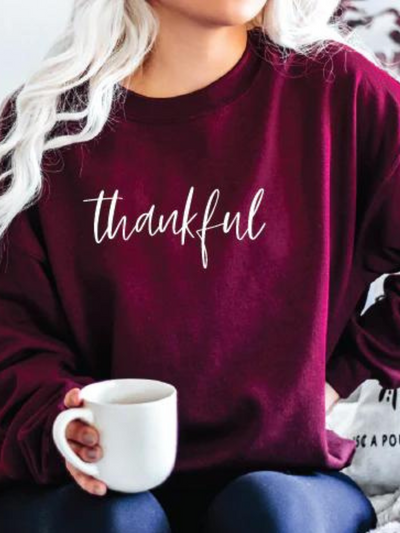 Thankful Classic Sweater | Maroon w/ White Font