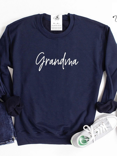Grandma Cozy Crew Neck Sweater | Navy Blue w/ White Font