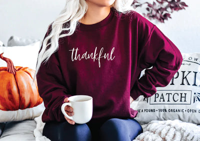 Thankful Classic Sweater | Maroon w/ White Font