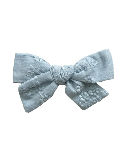 blue embroidery bow | Headband or Alligator Clip