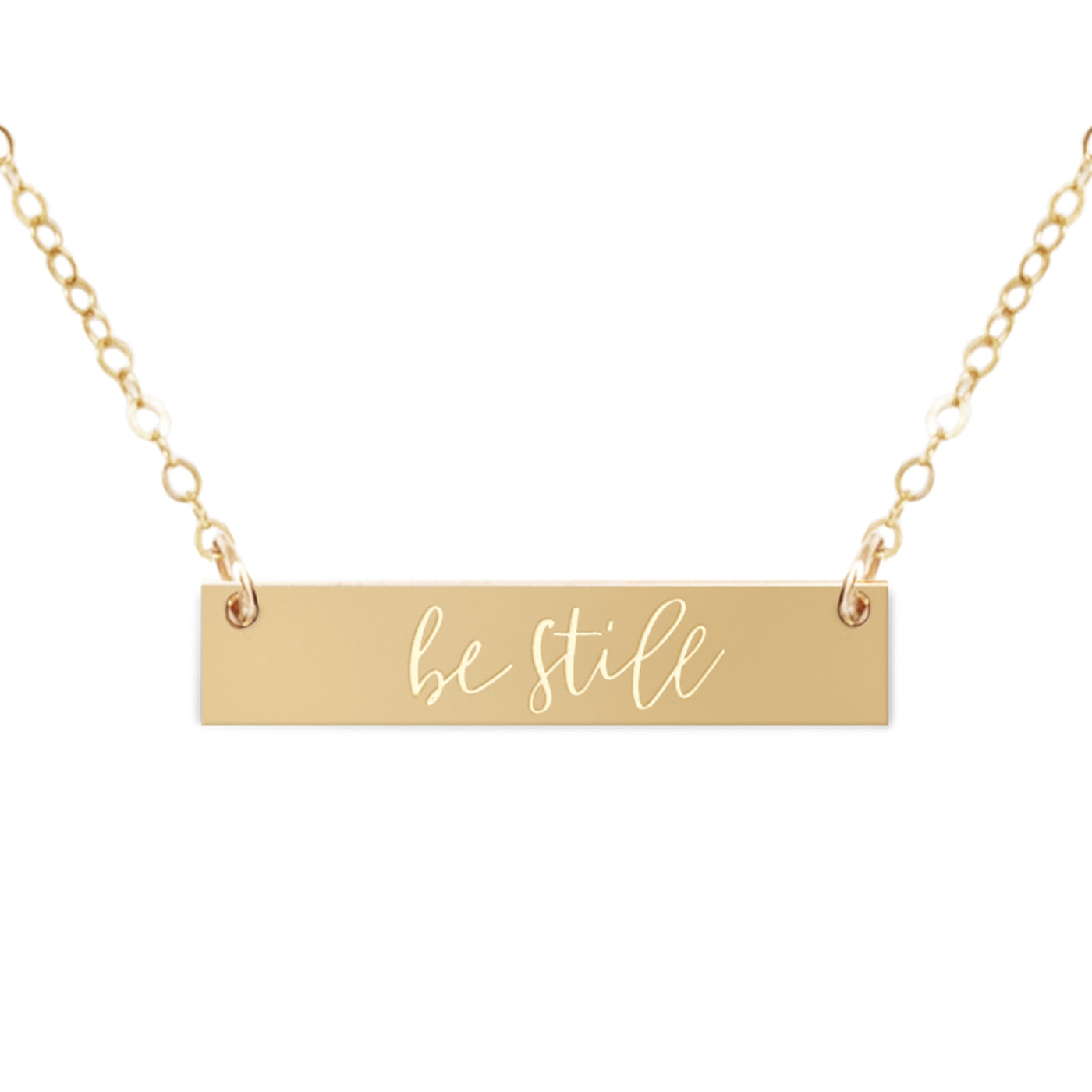 Be Still Gold Filled Engraved Bar Necklace