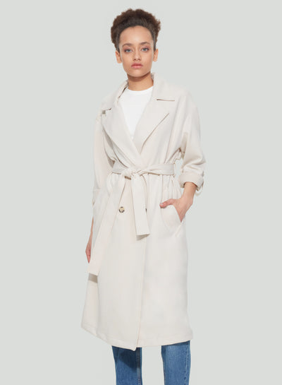 Double Breasted Knit Trench | Soft Ecru (L & XL)